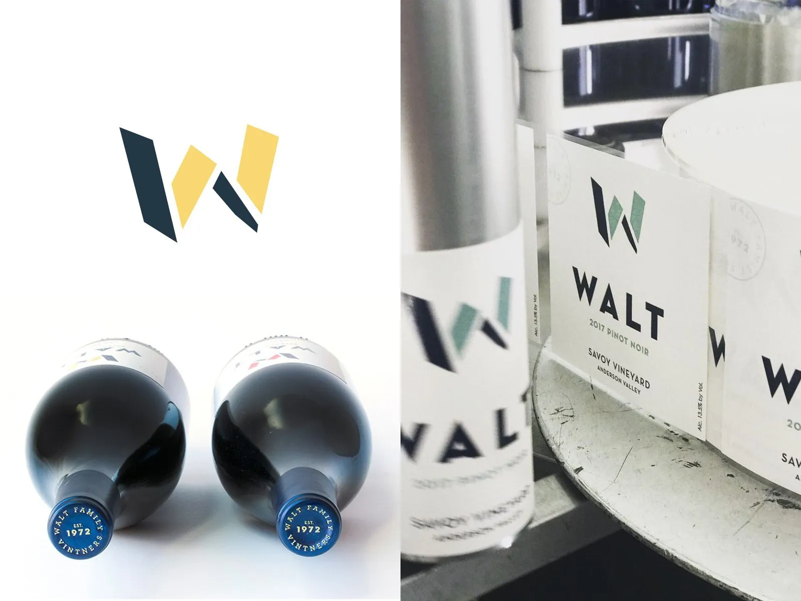 The W on a white label beside two bottles with the seal on the capsule, and labels running through the printer